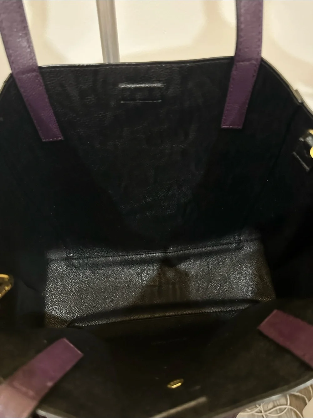 Calvin Klein Deep Purple Leather Tote with Gold Accents - Picture 11 of 15
